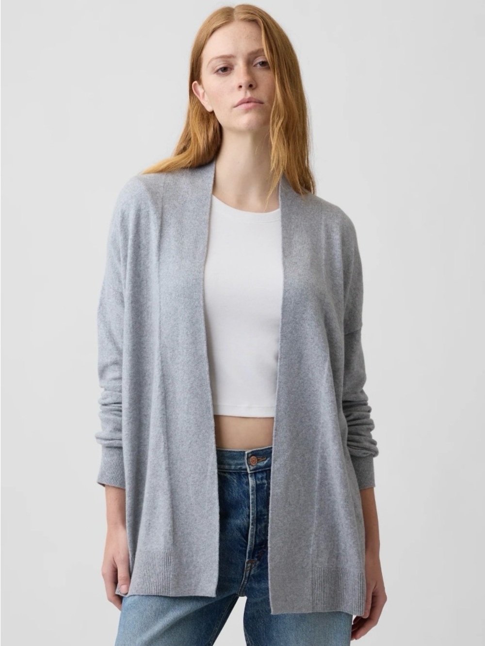 GAP SoftSpun Light Gray Open-Front Cardigan Women’s Large Casual, LoungeWear